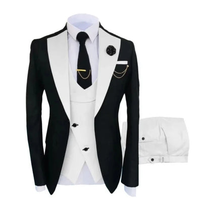 Men Suits 3 Pieces Tailored Best Man Groom Wedding Tuxedo Slim Fit Jacquard Two-color Blazer Jacket  Vest Pants Tuxedo Clothing
