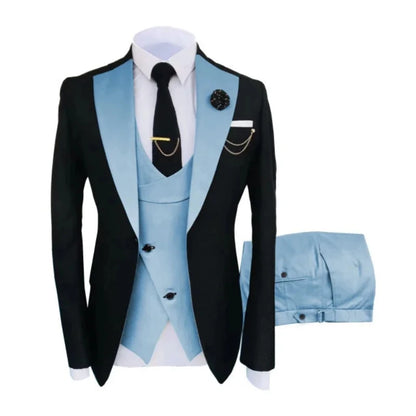 Men Suits 3 Pieces Tailored Best Man Groom Wedding Tuxedo Slim Fit Jacquard Two-color Blazer Jacket  Vest Pants Tuxedo Clothing