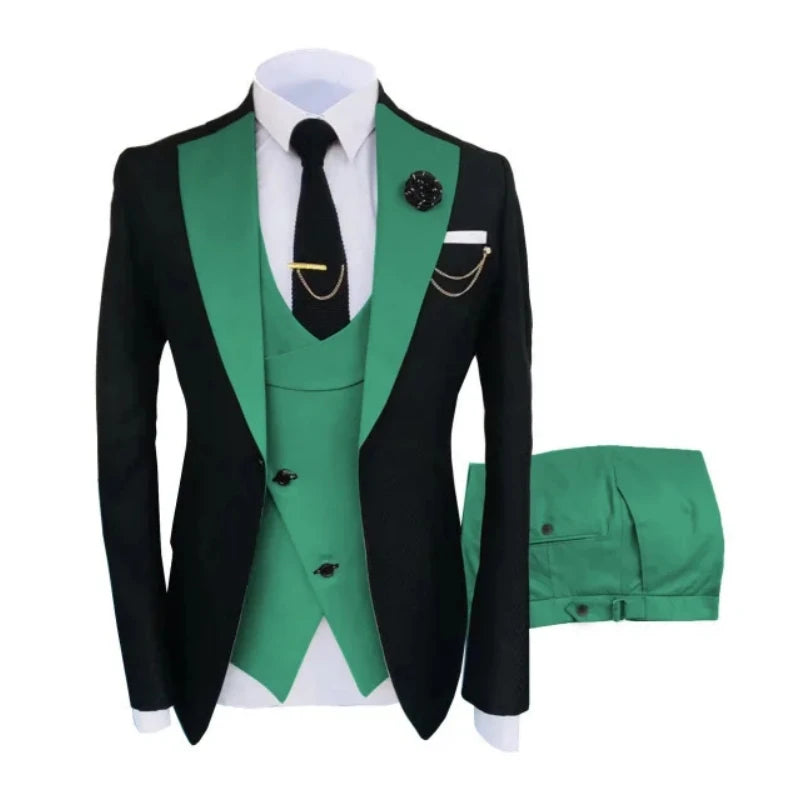 Men Suits 3 Pieces Tailored Best Man Groom Wedding Tuxedo Slim Fit Jacquard Two-color Blazer Jacket  Vest Pants Tuxedo Clothing