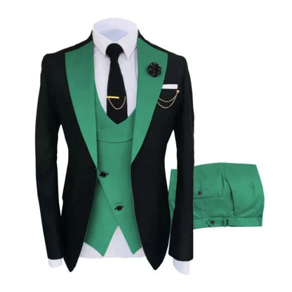 Men Suits 3 Pieces Tailored Best Man Groom Wedding Tuxedo Slim Fit Jacquard Two-color Blazer Jacket  Vest Pants Tuxedo Clothing