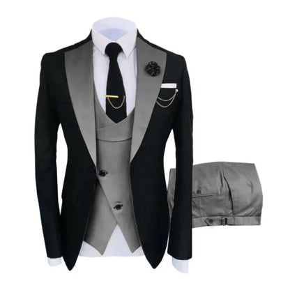 Men Suits 3 Pieces Tailored Best Man Groom Wedding Tuxedo Slim Fit Jacquard Two-color Blazer Jacket  Vest Pants Tuxedo Clothing