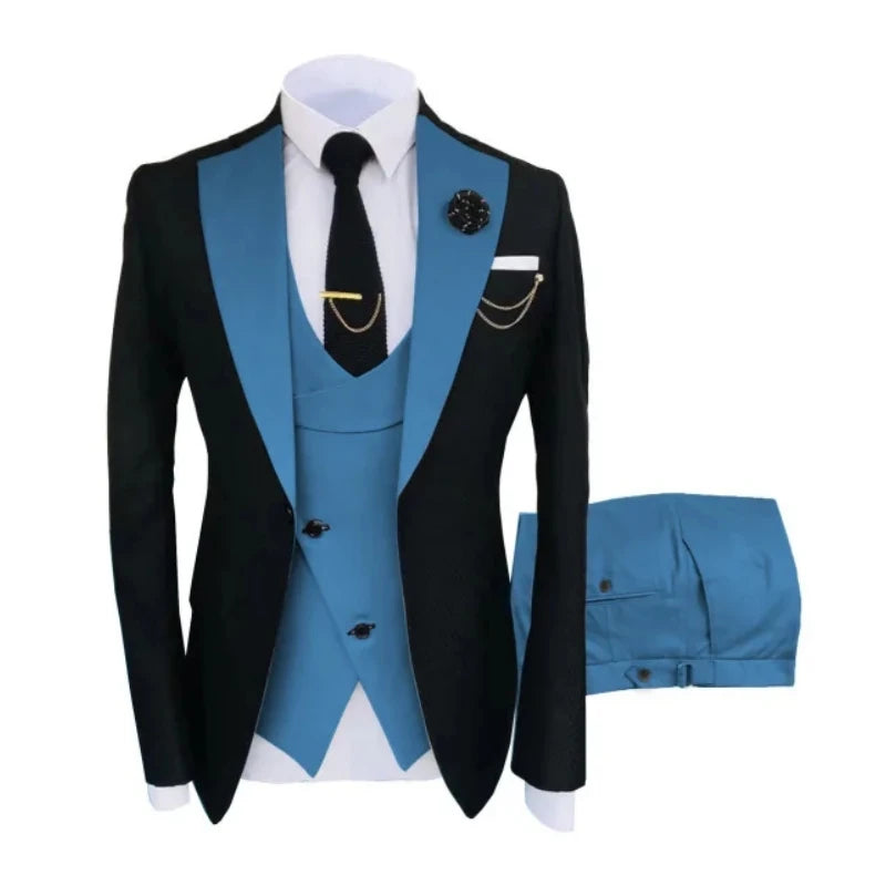 Men Suits 3 Pieces Tailored Best Man Groom Wedding Tuxedo Slim Fit Jacquard Two-color Blazer Jacket  Vest Pants Tuxedo Clothing