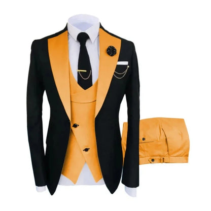 Men Suits 3 Pieces Tailored Best Man Groom Wedding Tuxedo Slim Fit Jacquard Two-color Blazer Jacket  Vest Pants Tuxedo Clothing