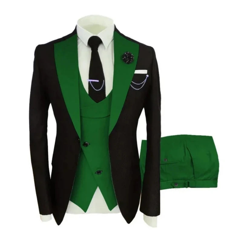 Men Suits 3 Pieces Tailored Best Man Groom Wedding Tuxedo Slim Fit Jacquard Two-color Blazer Jacket  Vest Pants Tuxedo Clothing
