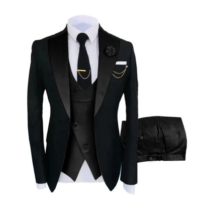 Men Suits 3 Pieces Tailored Best Man Groom Wedding Tuxedo Slim Fit Jacquard Two-color Blazer Jacket  Vest Pants Tuxedo Clothing